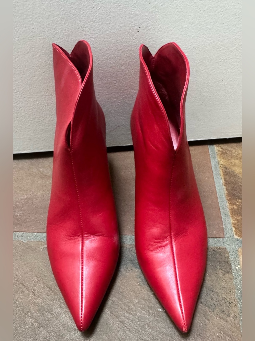 ANINE BING Annabelle Boots 100% Leather Pointed Toe Ankle Booties Red 39.